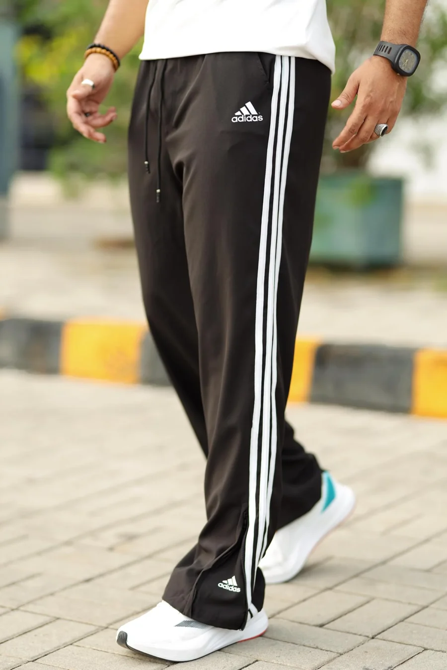 Loose Bottom Zip Style Imported Sportswear Trouser - Black 3 Line - Image 2