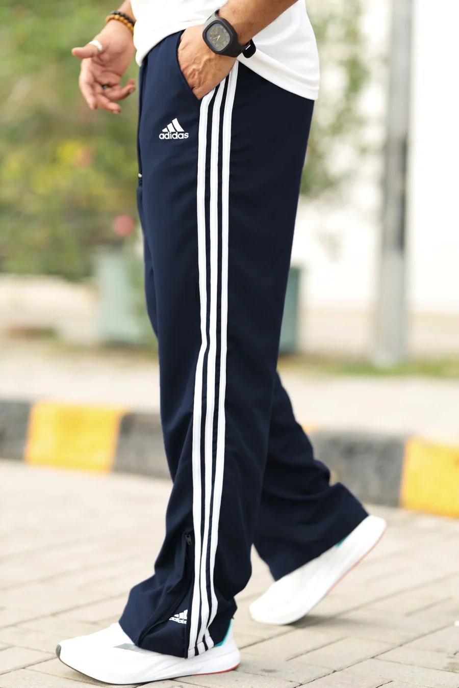 Loose Bottom Zip Style Imported Sportswear Trouser - Blue 3 Line - Image 2
